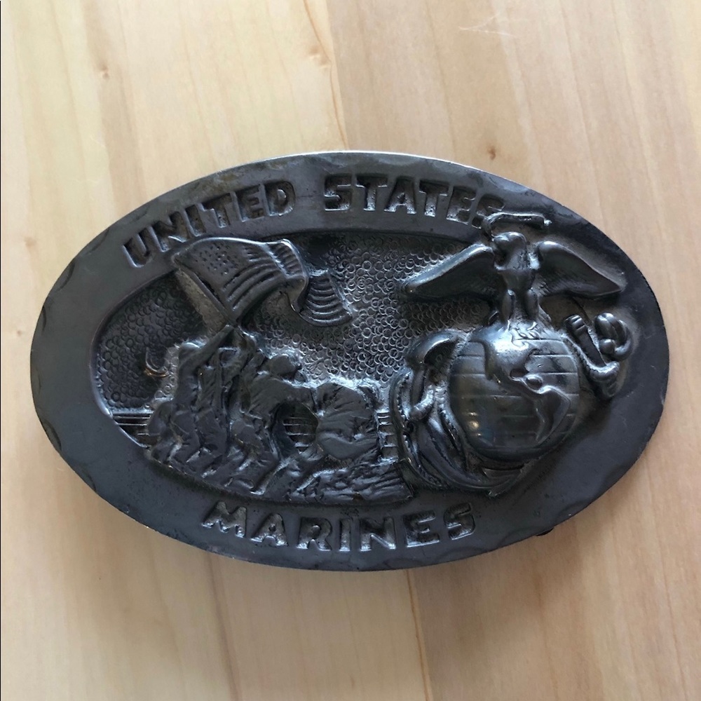 🆕 1975 United States Marine Corps Baldwin Pewter Belt Buckle